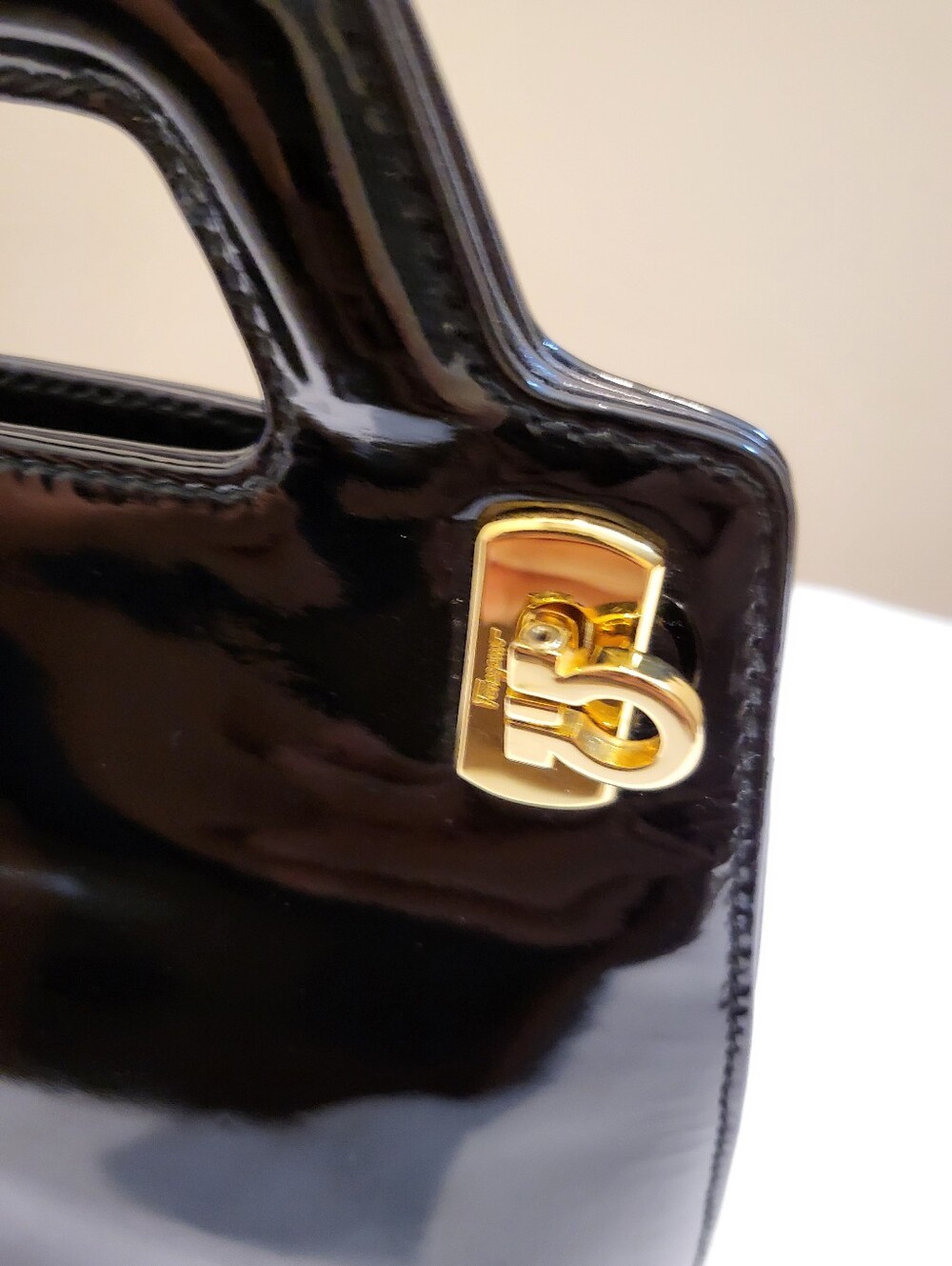 Salvatore Ferragamo Mini Wanda Black Patent Leather Top-Handle Bag with Strap - Picture 15 of 16